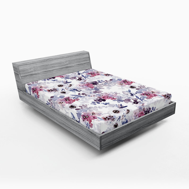 Drap-housse rustique Ambesonne, Mauve, taupe, bleu, violet / floral, Drap-housse grand