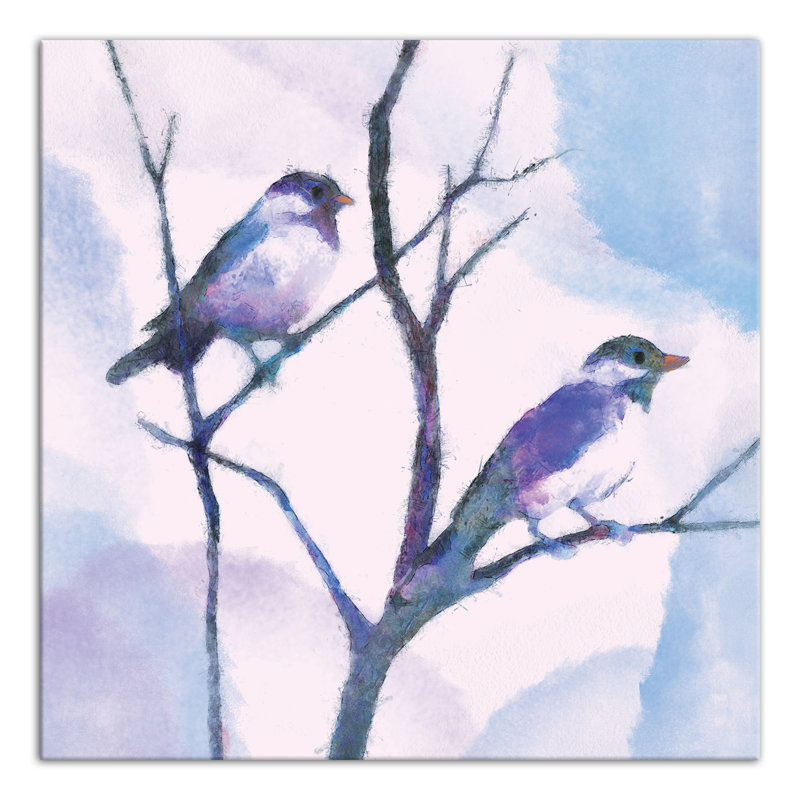 Reproduction d'aquarelle d'oiseaux sur toile, H 12 po x l 12 po