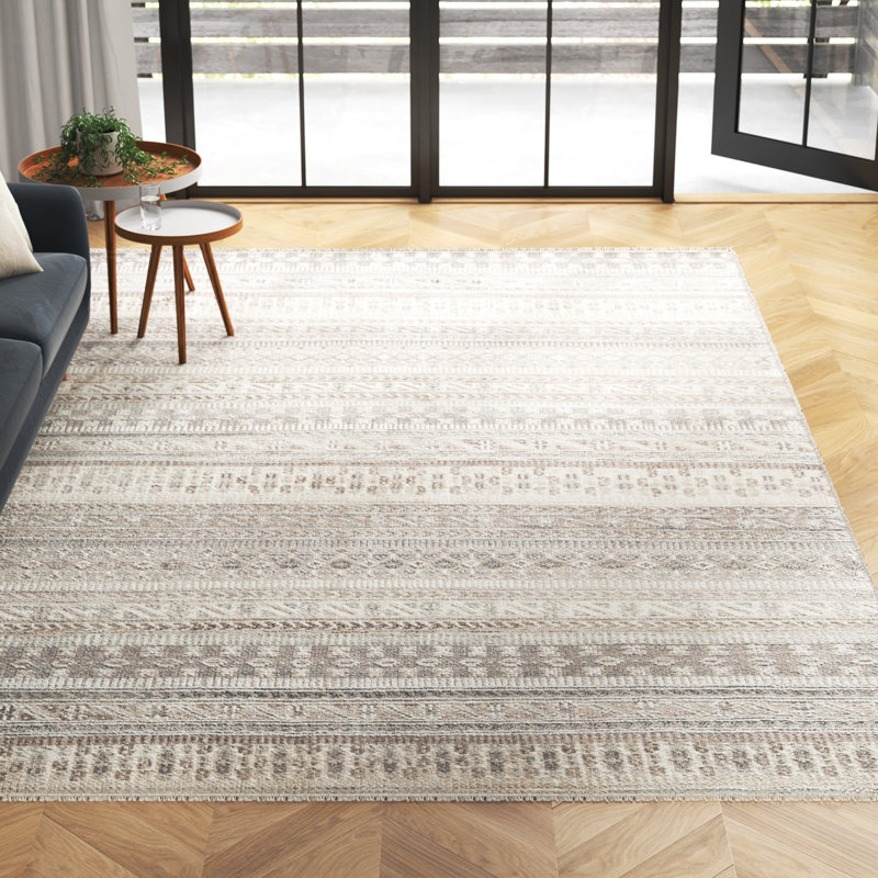 Tapis chameau / ivoire / gris clair noué à la main Indrakumar Southwestern, Rectangle 8 pi 10 po x 12 pi