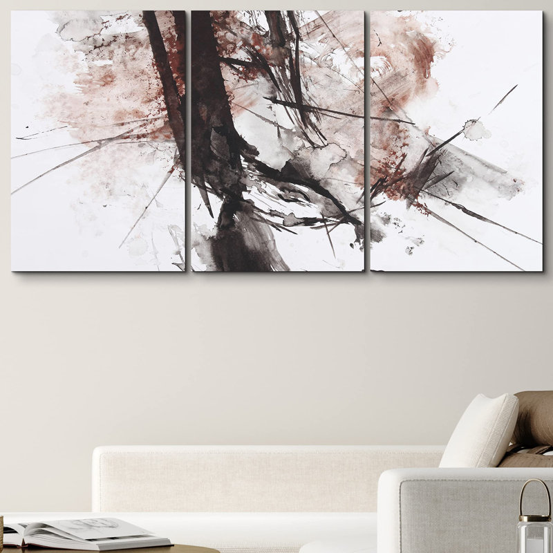 Rusty Red & Black Paint Stroke Splatter Abstract Shapes Illustrations Modern Art, 36" H x 72" W