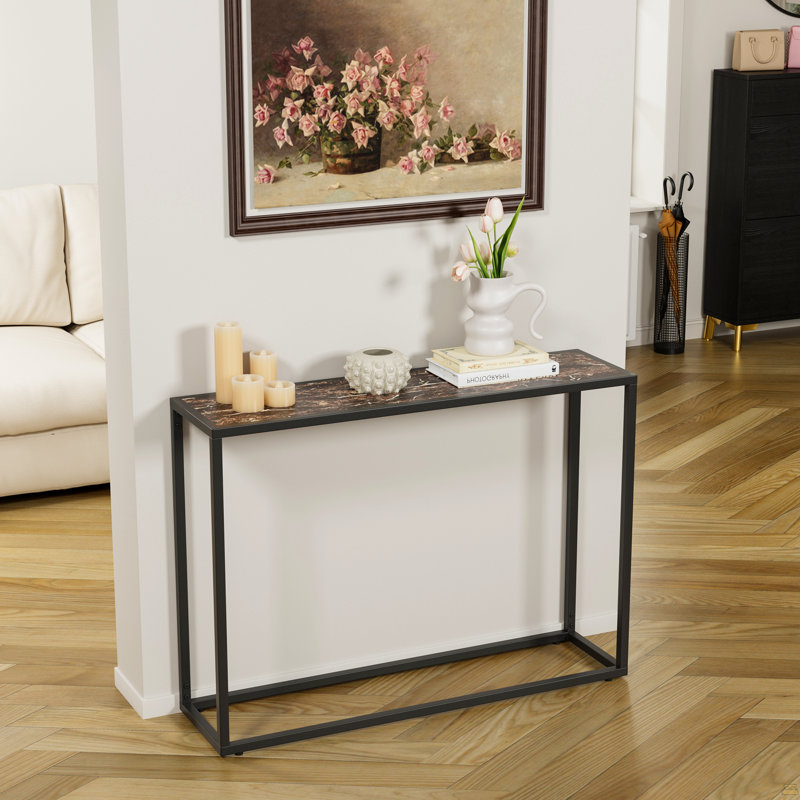 Console étroite, table de vestibule haut de gamme, entrée, table de couloir industrielle, salon, foyer, brun et noir