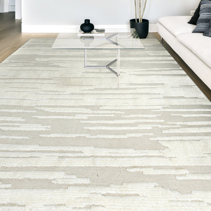 Wool Abstract Area Rug in Ivory, Rectangle 8' x 10'