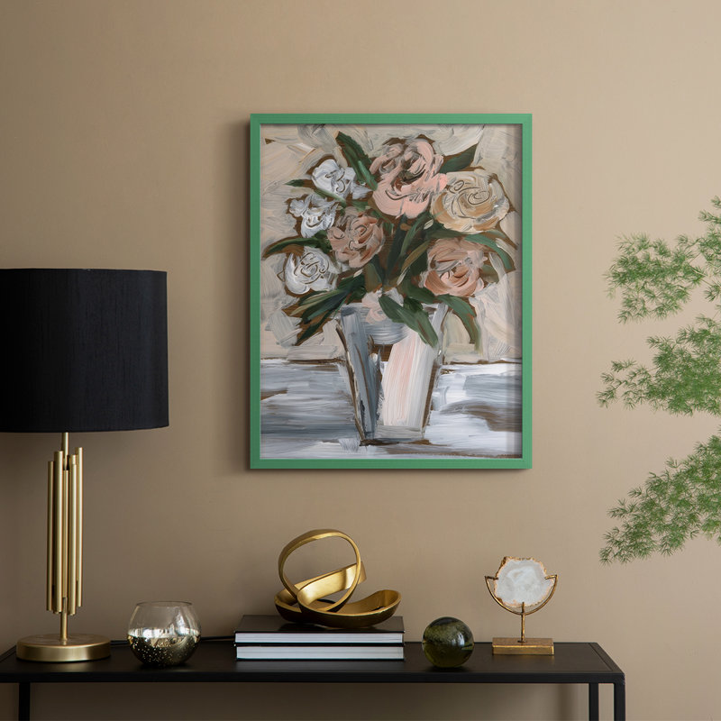 «Neutral & Peach Arrangement II», reproduction encadrée - bois massif, H 21 po x l 17 po, Vert