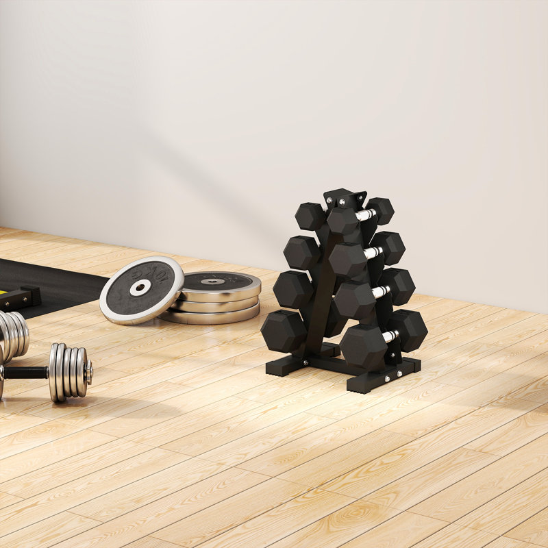 Ensemble d'haltères 100 lb avec support, poids hexagonaux enduits de caoutchouc