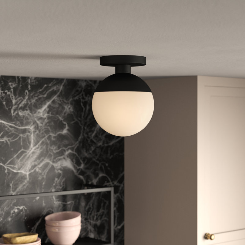 Plafonnier semi-encastré 1 lumière Yearby, H 14,5 po x l 12 po x P 12 po, Noir, Blanc