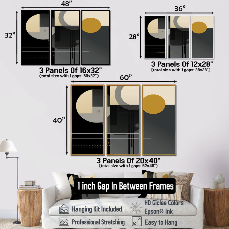 Ensemble de salon art mural lune, Encadrement argenté, H 28 po x l 36 po x P 1 po