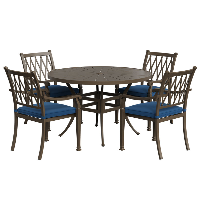 4 - Person Patio Dining Set with Round Table , Cushions Included, Blue