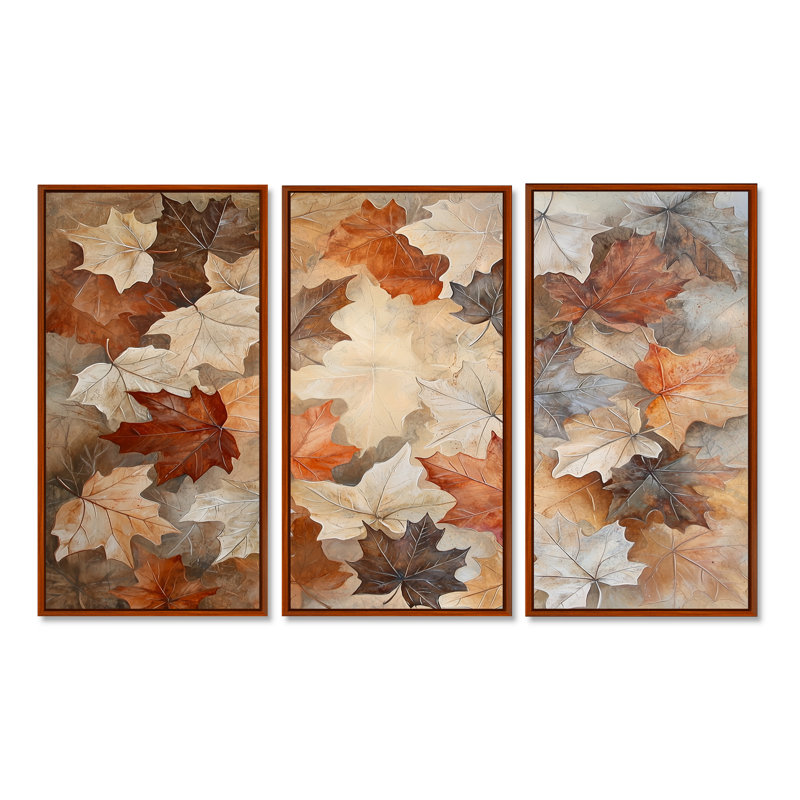 Fallen Leaves In Canada II - Ensemble de décorations murales feuilles, H 28 po x l 36 po, Reproduction avec cadre flottant