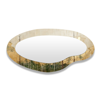 Minimalisme beige et or forêt I - Formes asymétriques forêt - Grand miroir mural traditionnel