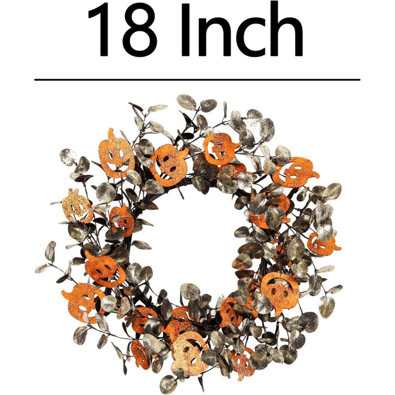 Couronne de citrouille d'Halloween 18 pouces avec décorations scintillantes Décorations d'automne avec citrouilles en bois