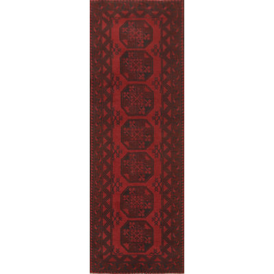 Elephant Foot Red Oriental Afghan Runner Rug 3x9