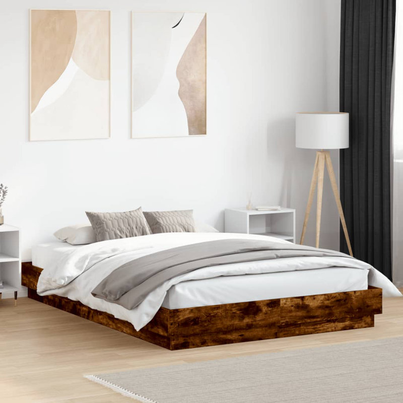 17 Stories Bed Frame With LED Lights , Smoked Oak, Kingsize (5')