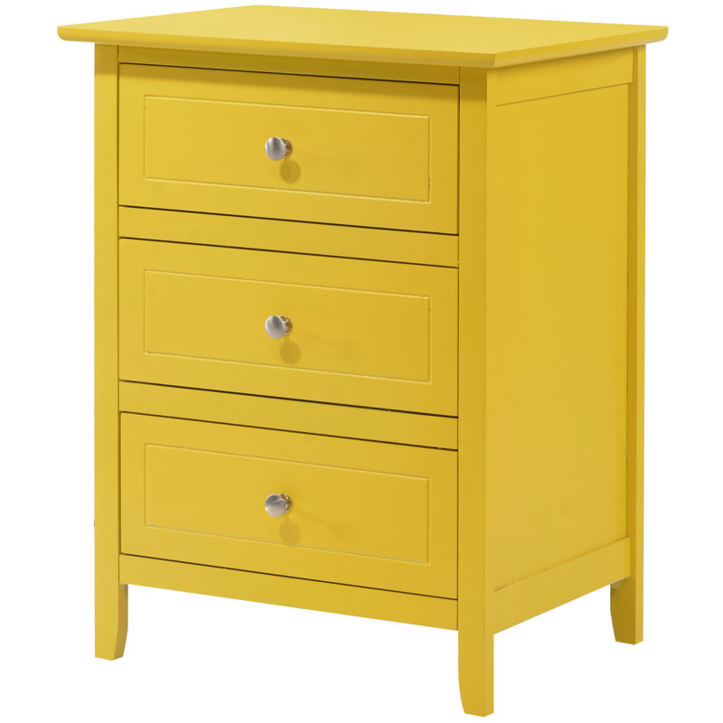 Table de chevet jaune avec 3 rangements - pratique pour 3 tiroirs et fonctionnelle