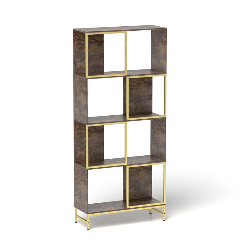 Brown and Gold 4-Tier Asymmetrical Wooden Bookcase