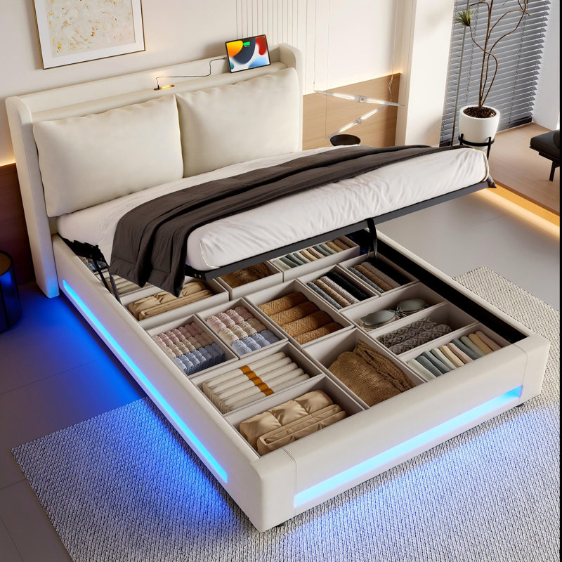 Upholstered Ottoman Storage Bed, Grey, Super King (6')