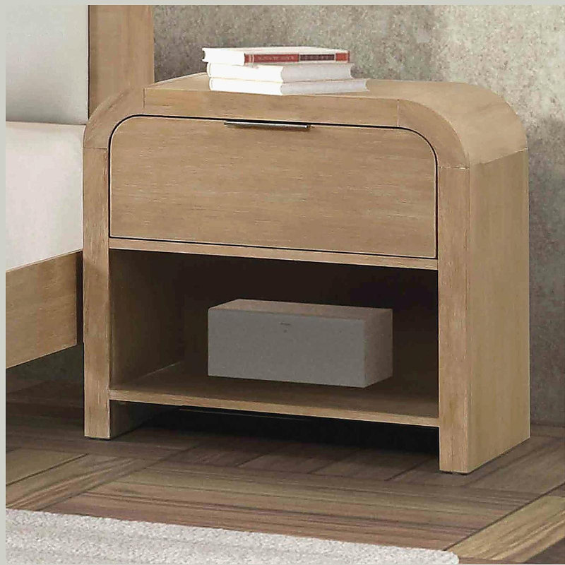 Natural Finish 1pc Nightstand Mango wood Veneer Bedroom Furniture Bedside Table Metal Finger Pulls