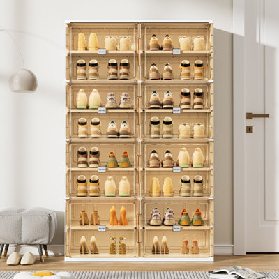  10 Tiers Foldable Shoe Rack Organizer Cabinet For Closet Entryway, Large Collapsible Shoe Storage Box With Magnetic Doors Fits Up To 40 Pairs