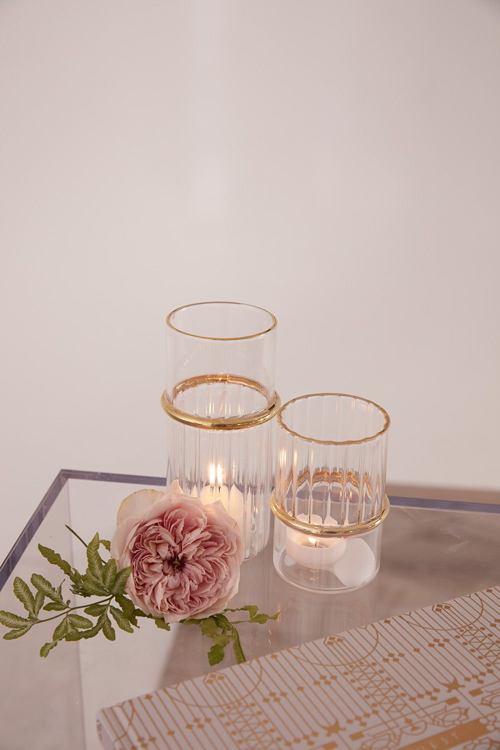 Glass Votive Candle Holder, 4" H x 2.75" W x 2.75" D