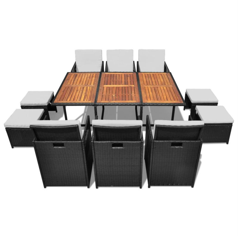 Dosch Rectangular 10 - Person Dining Set with Cushions, Black