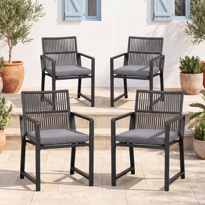Ensemble de 4 chaises de patio, chaises d'extérieur en métal avec coussin amovible, dossier ergonomique à 105 ° et design tissé, résistant aux intempéries