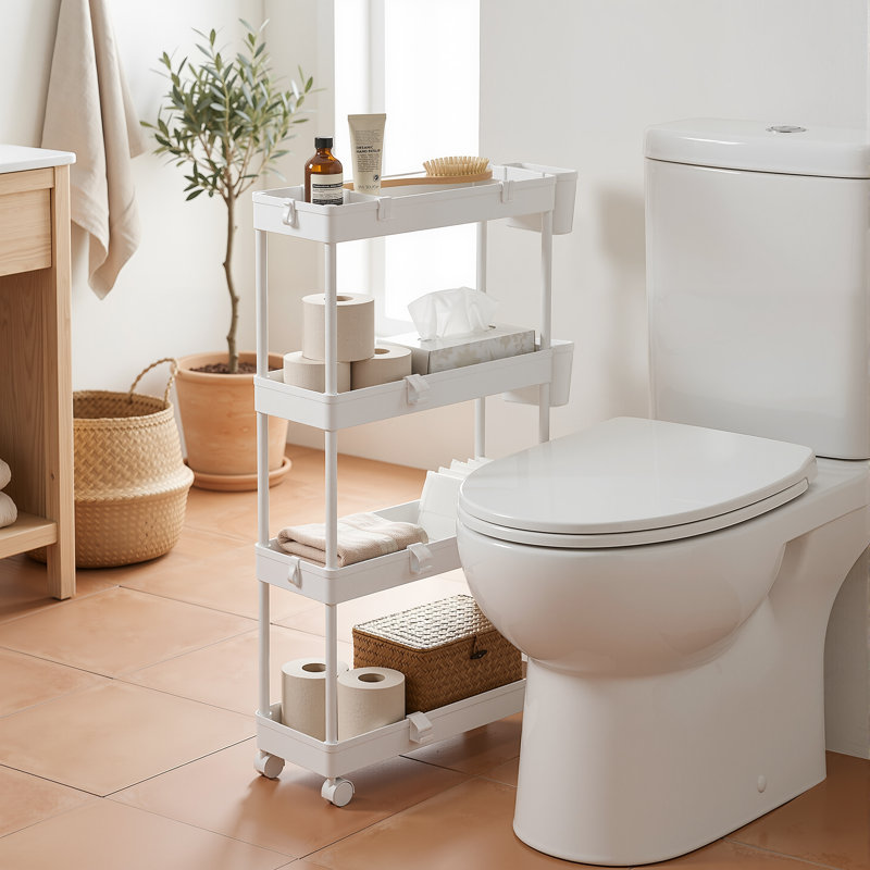 Chariot de rangement roulant à 4 niveaux avec bacs de rangement amovibles, séparateurs réglables et crochets multifonctionnels, organisateur de chariot utilitaire en plastique étroit pour la cuisine, la salle de bain, la salle de lavage, le bureau et les petits espaces