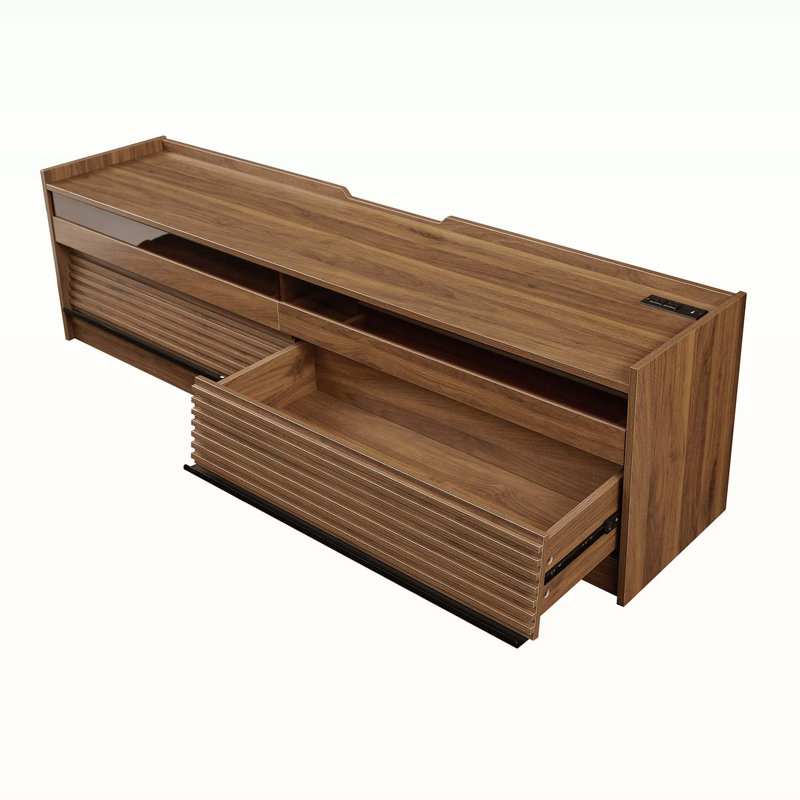 Console 4 tiroirs avec verre trempé, Noyer