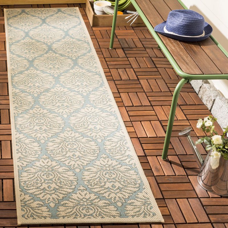 Gipson Indoor/ Outdoor Aqua/Cream Rug, Runner 61 x 244 cm