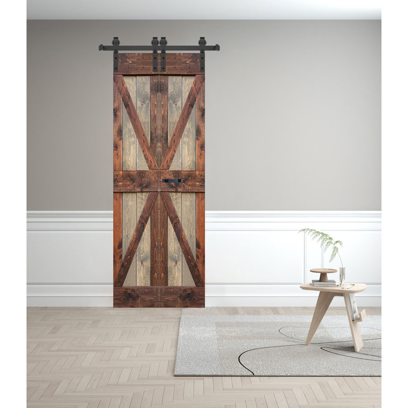 Porte de grange pliante en bois massif de style K avec trousse de quincaillerie - assemblage requis, 42 po x 84 po