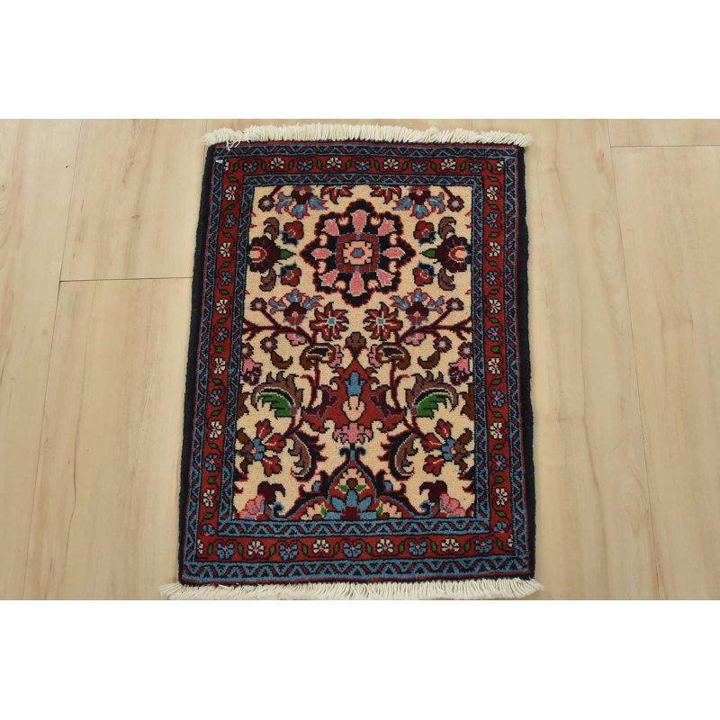 Tapis traditionnel ivoire en laine noué à la main de 1 pi 5 po x 1 pi Bidbar
