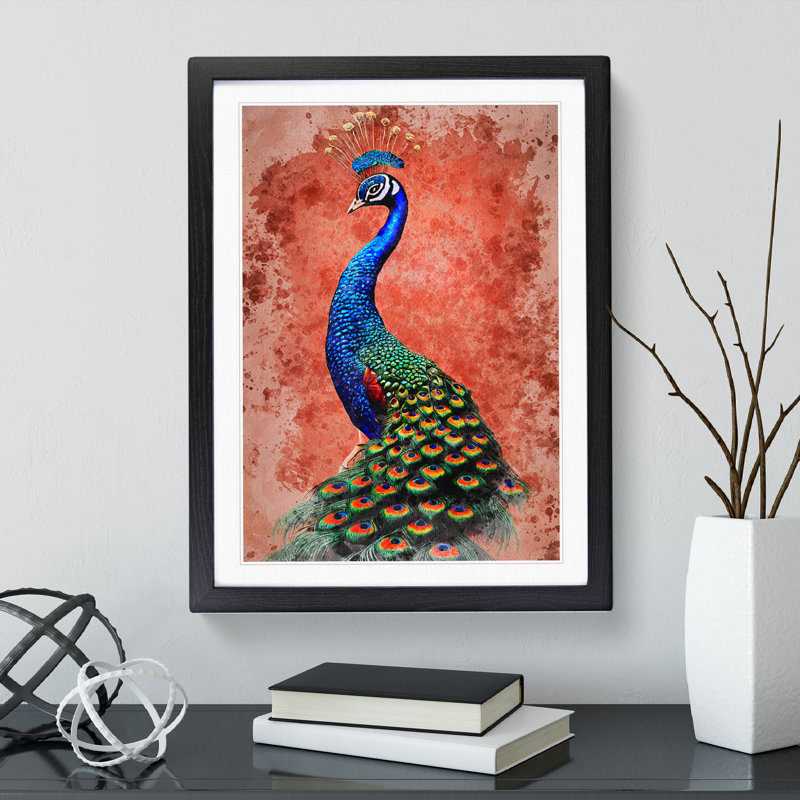 Peacock No.1 - Single Picture Frame Painting, Black Framed, 64cm H x 46cm W x 2cm D