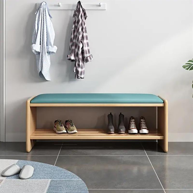 Banc de rangement pour tabouret 35,4 po, Bleu / bois naturel