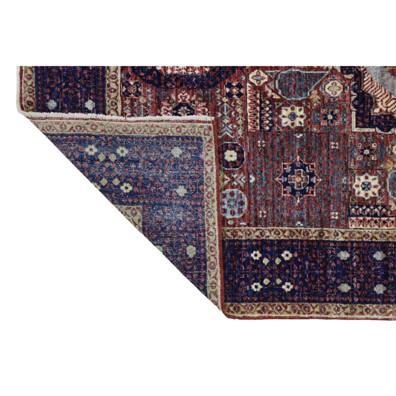 Hand Knotted Wool Area Rug in Rust And Navy