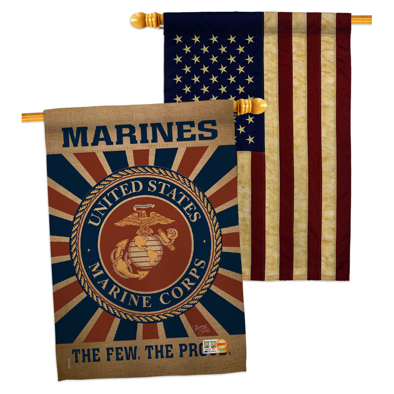 Ensemble 2 pièces de polyester décoratif à 2 faces 40 x 28 po us marines corps impressions ensemble de drapeaux de maison