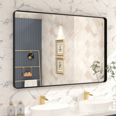 Aevar Tempered Glass and Aluminum Alloy Framed French Cleat Mounted Wall Mirror