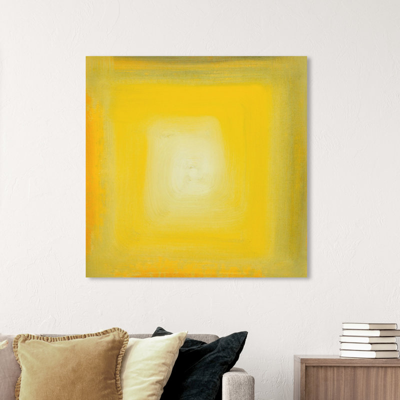 Jaune jaune cube - peinture sur toile, H 40 po x l 40 po