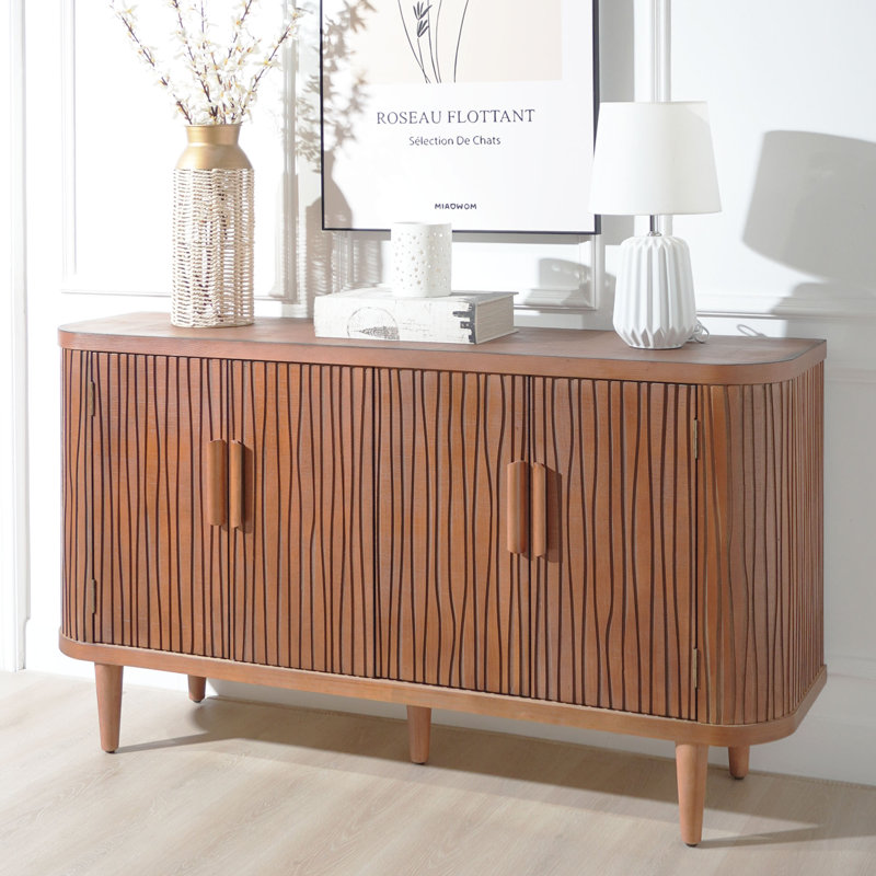  Buffet d'appoint moderne à 4 portes avec motif en forme de vague, tablettes réglables