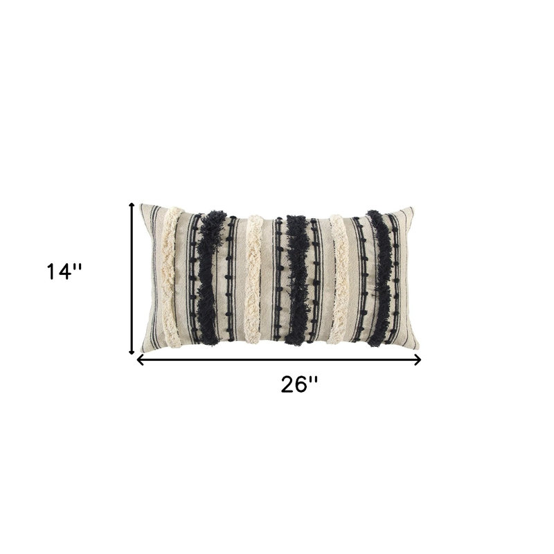 Housse et insert rectangulaires en coton, Noir / rayures ivoire