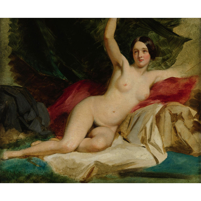 Nu féminin dans un paysage, H 15 po x l 18 po
