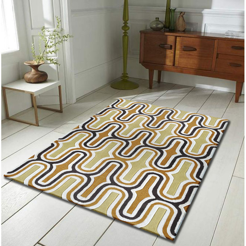 Tapis jaune/bleu/beige à la main géométrique 5 pi x 8 pi Strathcona