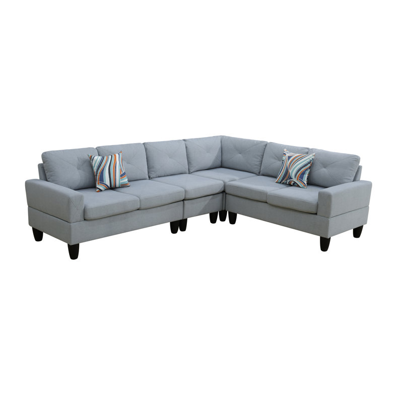 Antania 4 - Piece Upholstered Sectional, Light Blue Microfiber / Microsuade