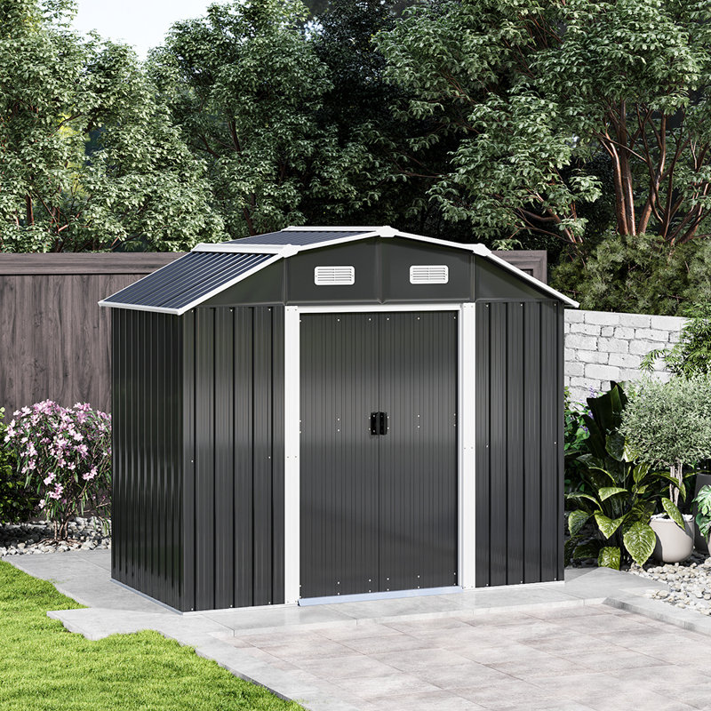 Catalaya 7.4 ft. W x 4 ft. D Metal Curved Storage Shed, Black