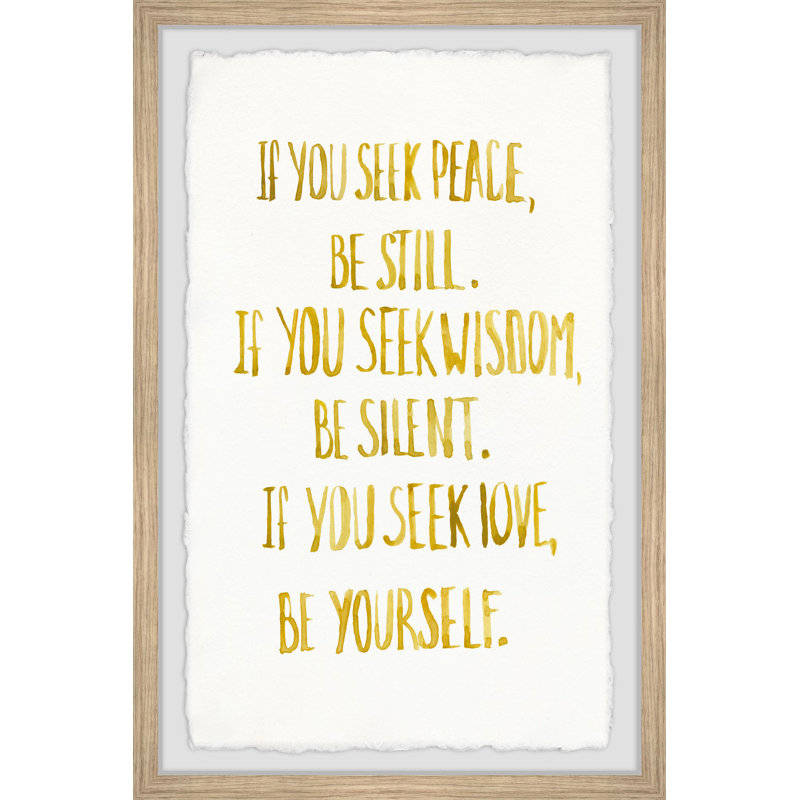 «Seek Peace, Wisdom and Love III», reproduction d'art textuel sur papier encadré, H 24 po x l 16 po x P 1,5 po