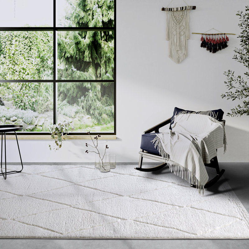, Cream/White Gallery Geometric Machine Woven Area Rug, Rectangle 200 x 280cm