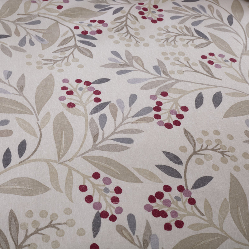 Brushed Cotton Lingonberry Floral Duvet Cover Set, Single Duvet Cover + 1 Standard Pillowcase
