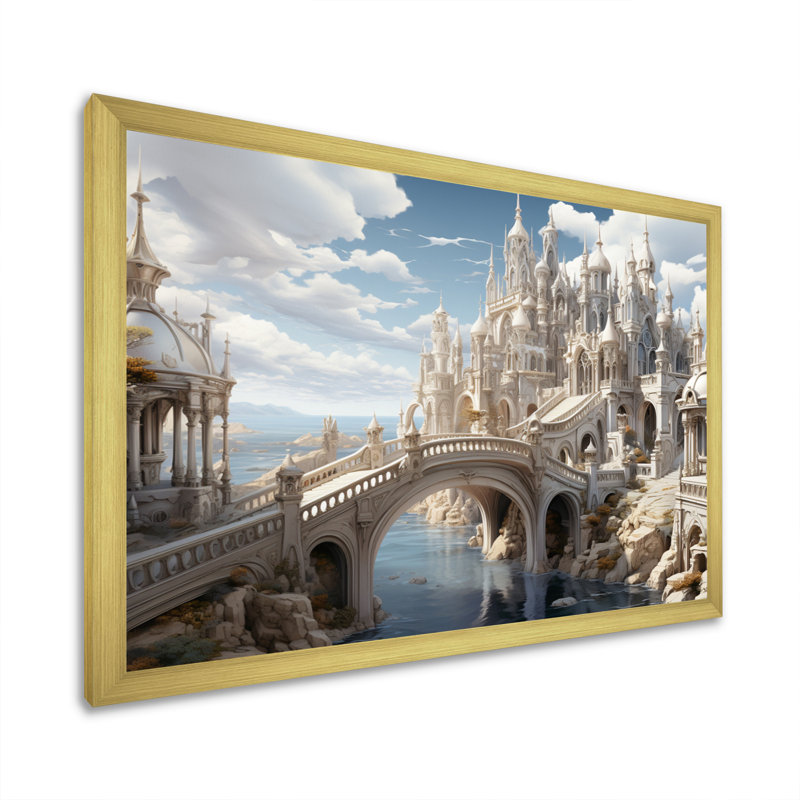 «Beige Bridge Ethereal Passage I», reproduction d'art mural, H 16 po x l 32 po x P 1 po, Encadrement doré