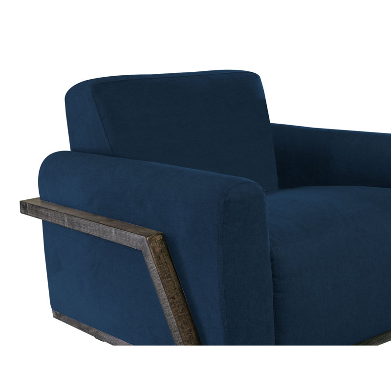 Structure et base en bois Fika, causeuse, Dark Blue Polyester, 33.5" H x 91.25" W x 38" D