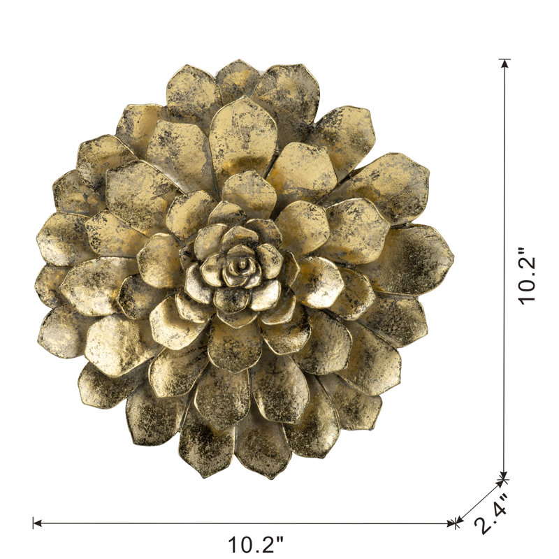 Succulent Wall Plaque With Golden Glow - Enhances Home & Office Gleaming Art Piece Gold Finish For