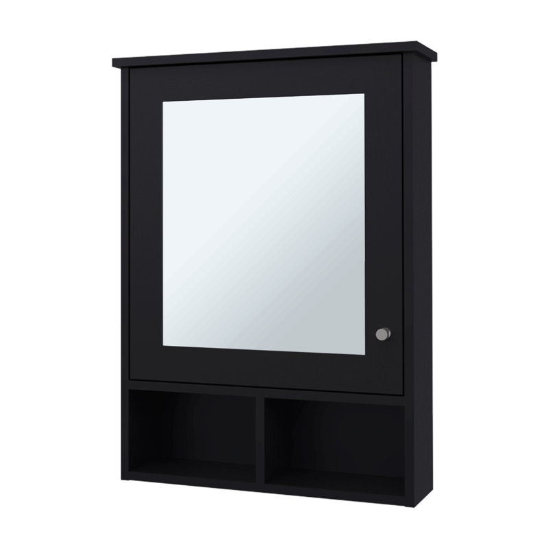 Pharmacie avec porte et miroir inclus, Noir mat