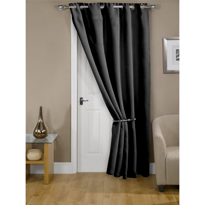 Wildermuth Room Darkening French Door Curtain Single Panel, Width 168 x Drop 213cm, Black