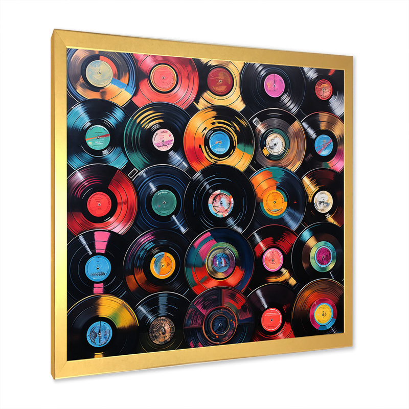 Coloré disques vinyle Melody III, H 36 po x l 36 po x P 1,5 po, Cadre photo doré simple
